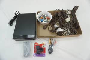 lot 226 image: Memorex DVD Player wremote (NEW), household extension cords, hardware.