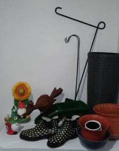 lot 13 image: Gnomes, Garden Shoes (9) Planter and more.