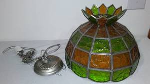 lot 20 image: Mid-Century Stained Glass Ceiling Fixture.