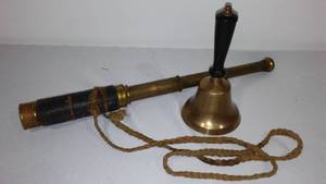 lot 46 image: Vintage Brass Spy Glass and Bell