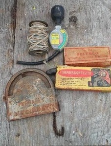 lot 73 image: Vintage Blow Torch, Furnace Part, Compression Tester And More.