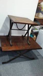 lot 92 image: Wrought Iron and Wood Accent Tables.