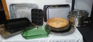 lot 117 image: Variety of Bakeware and Extra-Large Cutting Boards.