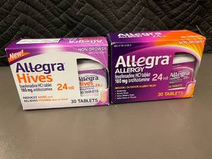 lot 42 image: Allegra Hives and Allergy Non-Drowsy Antihistamine Tablets, 60 Tablets Total
