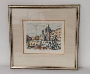 lot 15U image: Framed Pencil Signed Artwork of Romes Piazza Navona