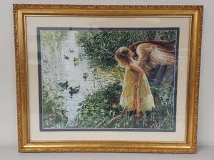 lot 16U image: Sandra Kuck Natures Guardian Framed Angel Print with Elegant Gold Frame