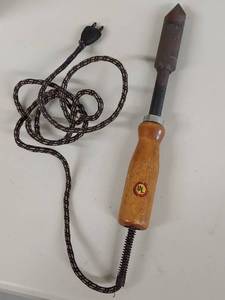lot 33U image: Vintage Electric Soldering Iron with Wooden Handle