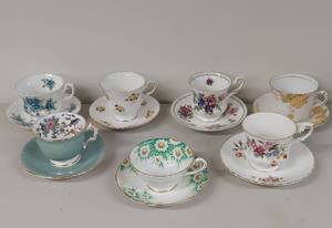 lot 38U image: Set of 7 Vintage Teacups and Saucers from Royal Albert, Royal Windsor, and Crown Trent