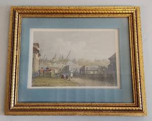 lot 41U image: Antique Framed Lithograph Print of 19th Century Dockside Scene