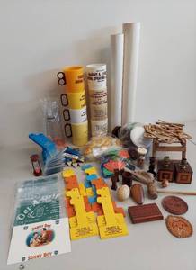 lot 50U image: Lot of Assorted Vintage Advertising Items, Craft Supplies, and Artwork