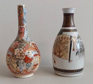 lot 72U image: Pair of Kutani and Satsuma Handpainted Porcelain Vases
