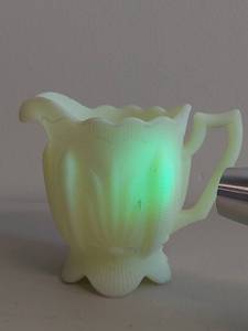lot 75U image: Vintage Fenton Cactus Uranium Glass Creamer with Scalloped Design