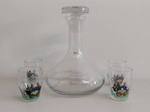 lot 78U image: Krosno Glass Wine Decanter and 4 Painted Drinking Glasses Set