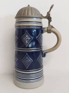 lot 8C image: Vintage GERZ German Stoneware Beer Stein with Pewter Lid