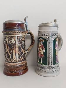lot 19C image: Set of 2 German Beer Steins with Pewter Lids