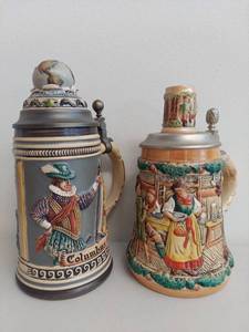 lot 22C image: Set of 2 Handcrafted German Beer Steins with Historical Scenes