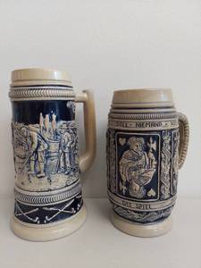 lot 23C image: Set of 2 Vintage German Beer Steins - Timeless Blue and Cream Design