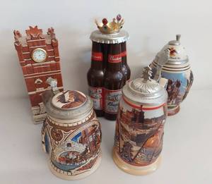 lot 30C image: Collection of 5 Budweiser Beer Steins and Mugs with Unique Designs