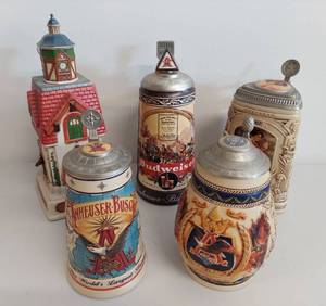lot 32C image: Collection of 5 Anheuser-Busch Membership Beer Steins