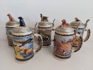 lot 36C image: Set of 5 Budweiser Collectible Beer Steins with Hunting Dog Themes