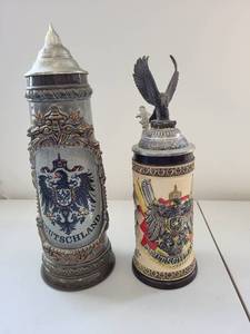 lot 59C image: Set of 2 Deutchland German Beer Steins with Relief Artwork