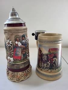 lot 60C image: Set of 2 Ceramic Beer Steins with Musical Feature