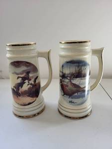 lot 64C image: Pair of Limited Edition Royal Ann Fine China Steins by Les Kouba