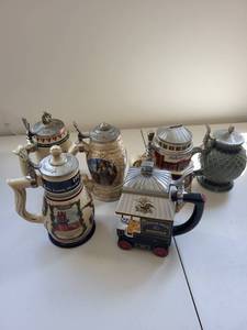 lot 66C image: Collection of 6 Budweiser Beer Steins with Vintage and Anniversary Designs