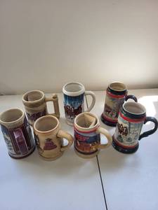 lot 67C image: Collection of 7 Budweiser Collector Steins with Clydesdale Themes