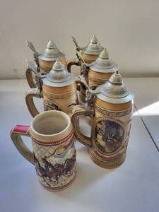 lot 69C image: Set of 6 Anheuser-Busch Limited Edition Lidded Steins