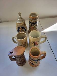 lot 71C image: Collection of 6 Assorted Vintage Beer Steins and Mugs