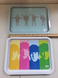 lot 78C image: Set of 2 Beatles Metal Trays with Iconic Designs