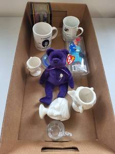 lot 85C image: Set of Collectible British Royalty Memorabilia Mugs, Figurines, and Beanie Bear