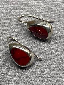 lot 26B image: Sterling Silver 925 Earrings Red Stone Mexico