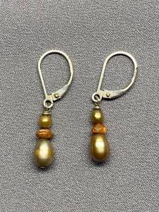 lot 27B image: Sterling Silver 925 Earrings with Pearls & Amber