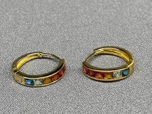 lot 36B image: Vintage Sterling Silver 925 Multicolor Gemstone Hoop Earrings