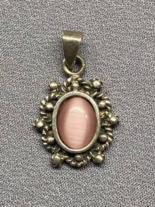 lot 60B image: Vintage Pink Stone Sterling Silver 925 Pendant