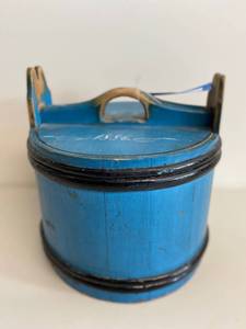 Antique Wooden Scandinavian Box with Blue Paint, Dated 1886