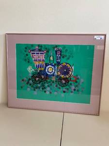 lot 7H image: Framed Train Artwork with Green Background