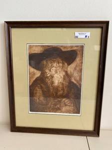 lot 9H image: Framed Vintage Portrait Art Amish Eggman by Kiehl Newswanger