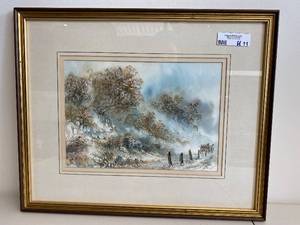 lot 11H image: Framed Watercolor Landscape Painting with Golden Frame