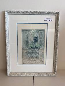 lot 14H image: Signed Limited Edition Etching of Porch Planter Styled in Ornate Frame