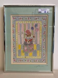lot 21H image: Framed Handcrafted Batik by Janet and Nancy Delikat 1988