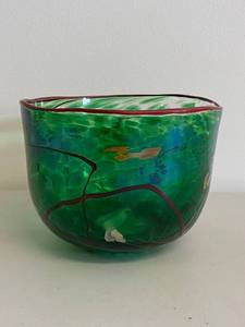 lot 37H image: 5 Blown Glass Green Bowl by Dylan Martinez