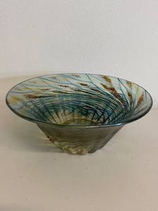lot 43H image: Iridescent Glass Bowl by Norman Stuart Clarke, Dated 1983