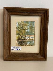 lot 45H image: Signed Lember Framed Landscape Painting with Wooden Frame