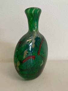 lot 49H image: Unique Handcrafted Green Art Glass Decanter Vase by Dylan Martinez
