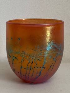 lot 56H image: Signed Coleman Iridescent Orange Art Glass Vase