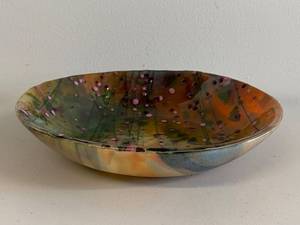 lot 66H image: Handcrafted Decorative Glass Bowl with Multicolor Swirl Design