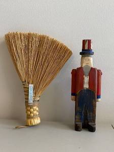 lot 72H image: Wooden Uncle Sam Figurine and Handcrafted Straw Whisk Broom